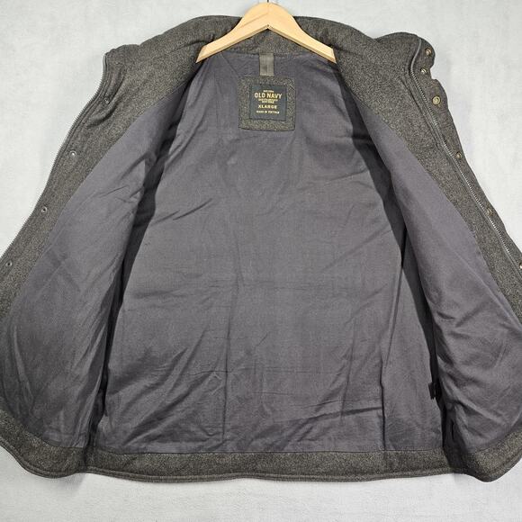 Y2K Old Navy Puffer Vest Mens XL Wool Blend Dark Brown Zip Snap Outdoor Prep - Picture 3 of 11